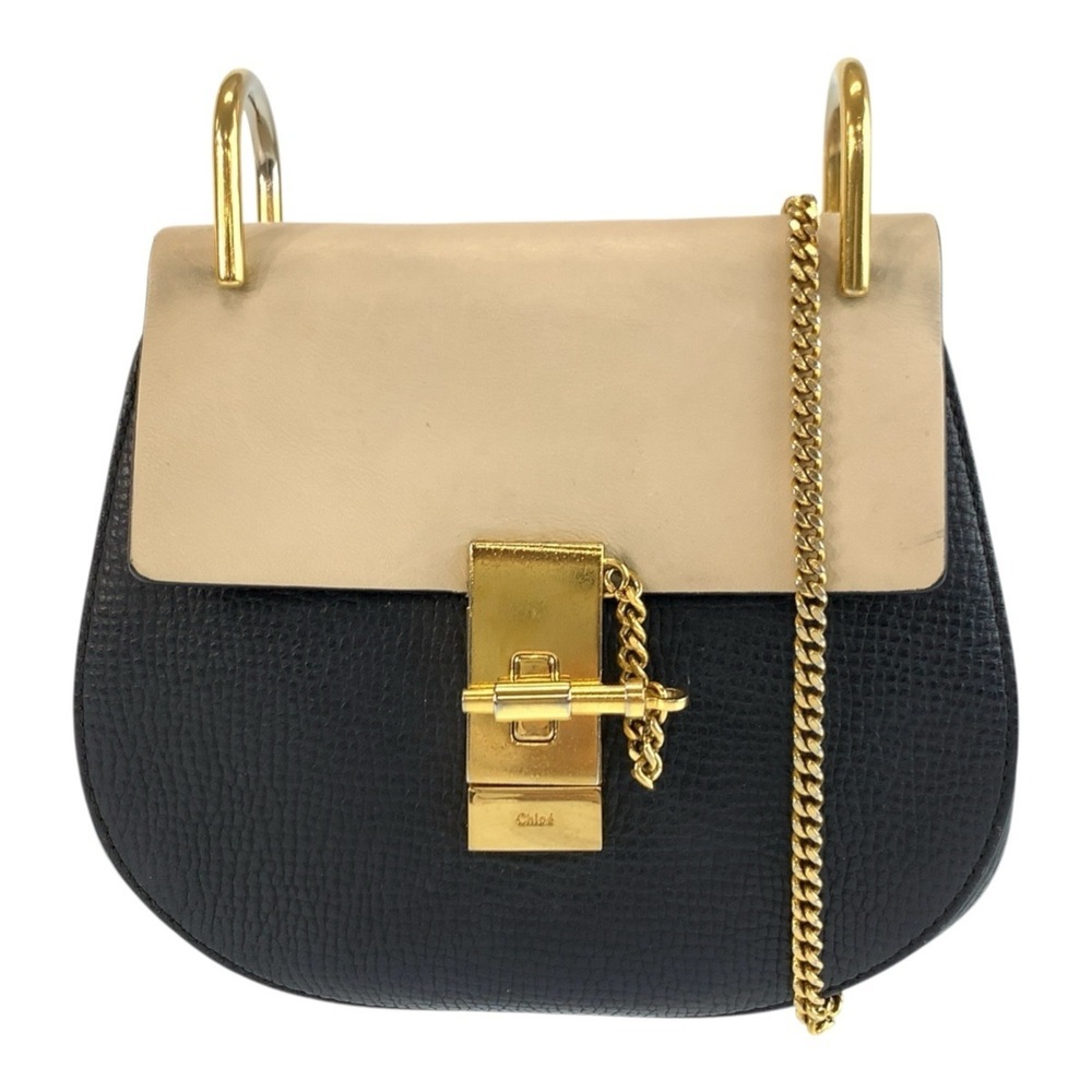 Chloé Chloe Drew Black Beige Leather Chain Shoulder Bag/Pouch for Women
